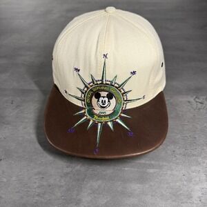 Vintage 90s Disneyana Convention SnapBack Hat‎ Brown Leather Compass Gorpcore